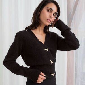 & Other Stories Black Women's Sweater with Dinosaur Buttons (Rare)